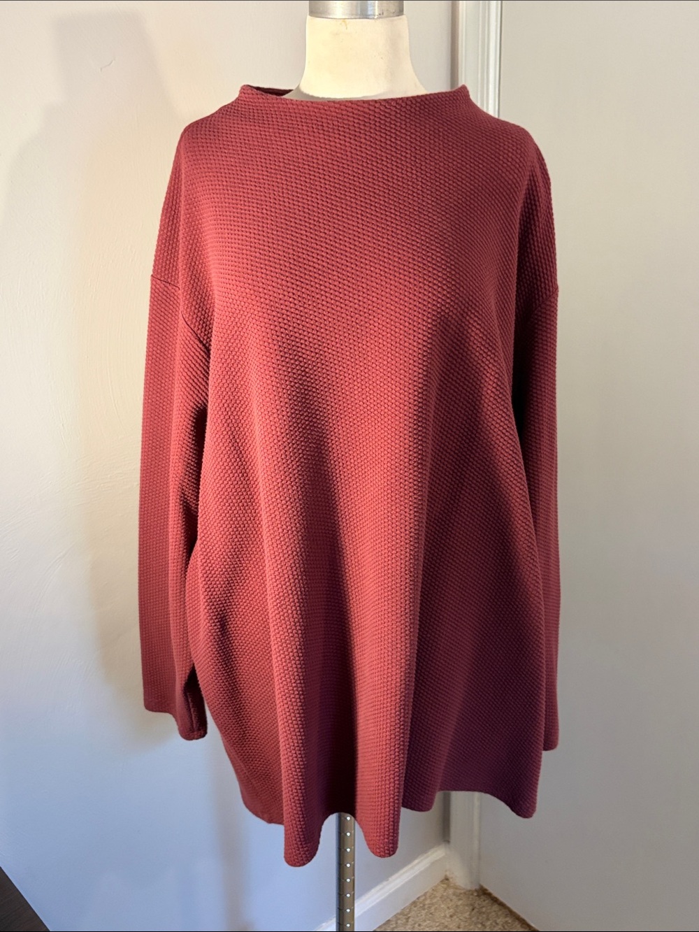 Lands' End Waffle-Knit Tunic Top-Burgundy